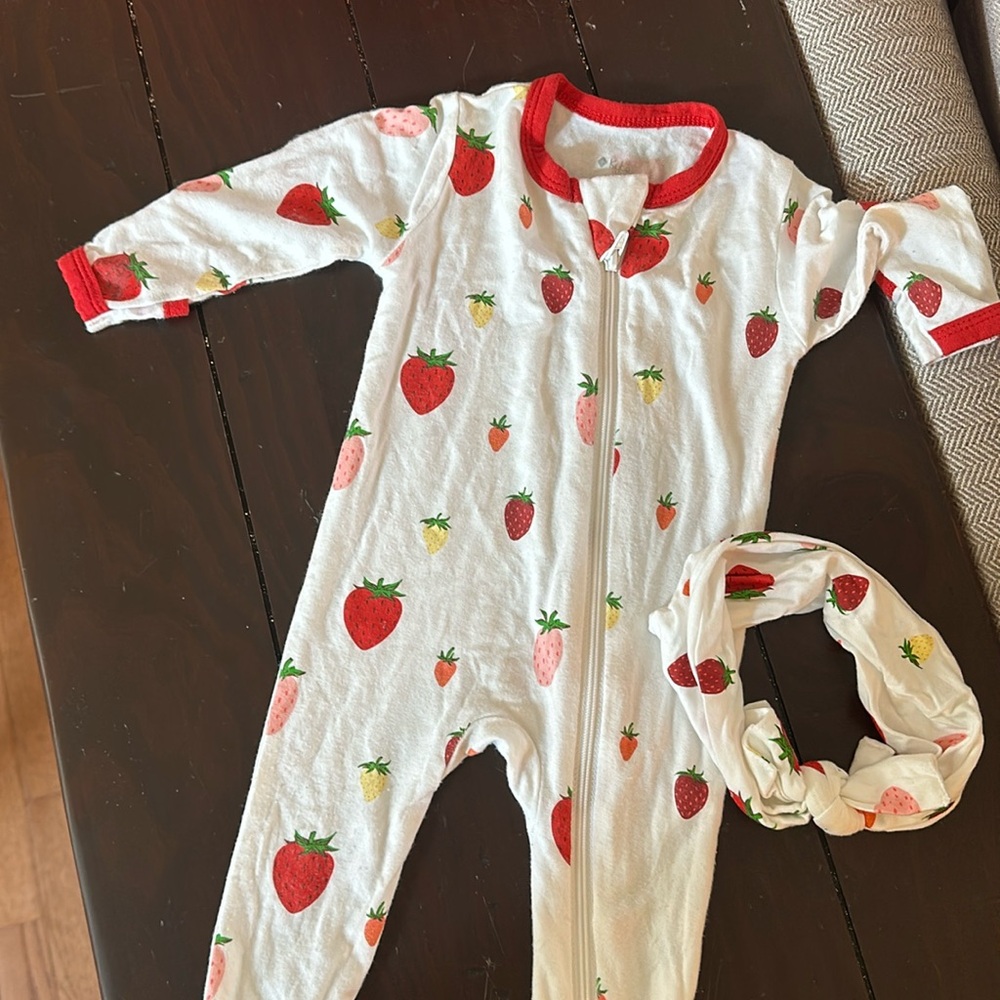 Kyte Baby Strawberry Zip Footie & Headband